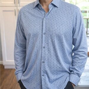 NEW Men's TREND Light Blue Micro-Print Long Sleeve Button-Down Shirt